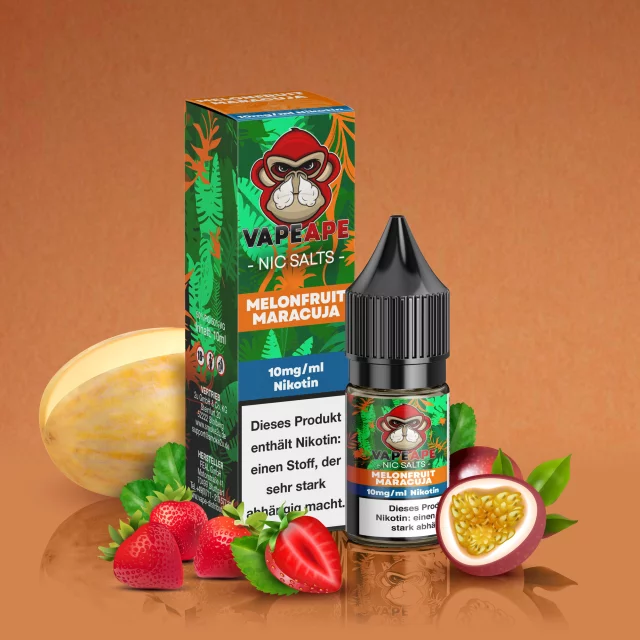 VapeApe Nic Salt Liquid 10ml - Melonfruit Maracuja 10mg