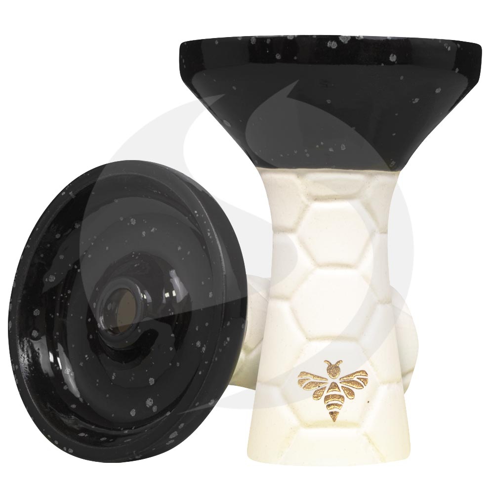 Bee Hookah Phunnel Half Glazed - White Obsidian