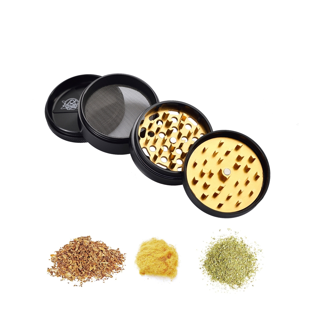 Metall-Grinder 63mm, 4-teilig mit Sieb - Golden Leaf