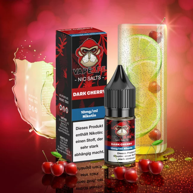 VapeApe Nic Salt Liquid 10ml - Dark Cherry 10mg